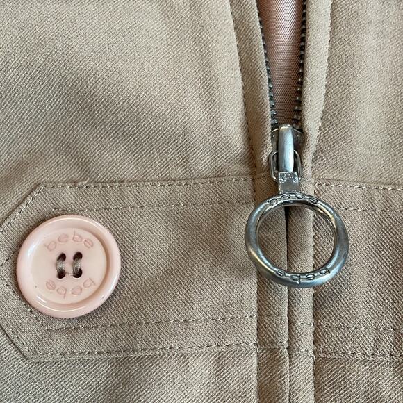 Bebe Military Tan Full Zip Blazer Jacket Military Band Mandarin Collar Twee Y2K - Picture 6 of 6